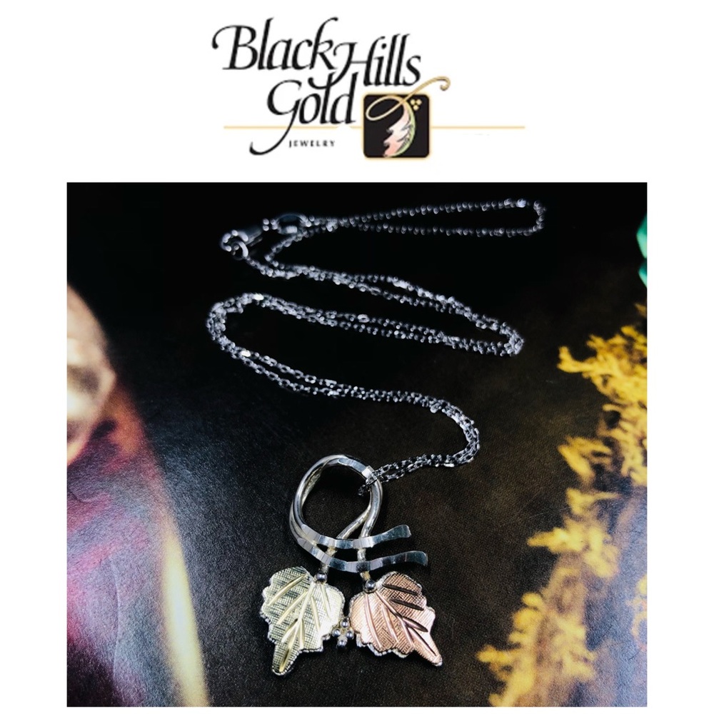 12K Black Hills Gold and 925 Sterling Silver Vintage Pendant Necklace